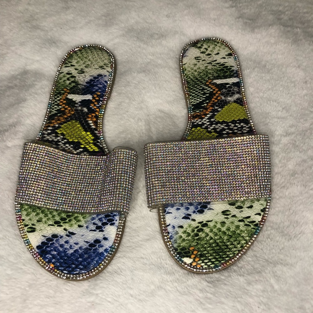 Leather snake sandal slides